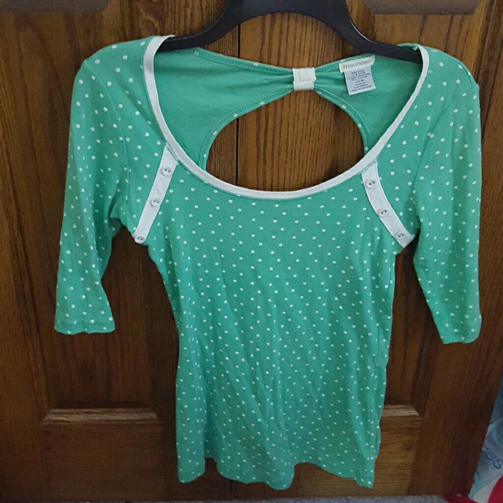 Maurices Green and White Polka Dot Blouse
